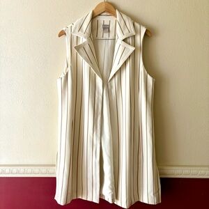 Chico’s elongated sleeveless‎ open front collared vest ivory & tan stripes